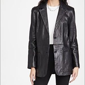 Vintage No Brand Black Leather Blazer Jacket Single Breasted size S